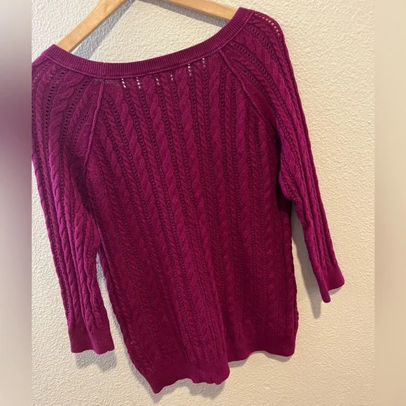American Eagle Y2K Cable Knit Crewneck Sweater Fuchsia Purple Medium - Picture 10 of 11